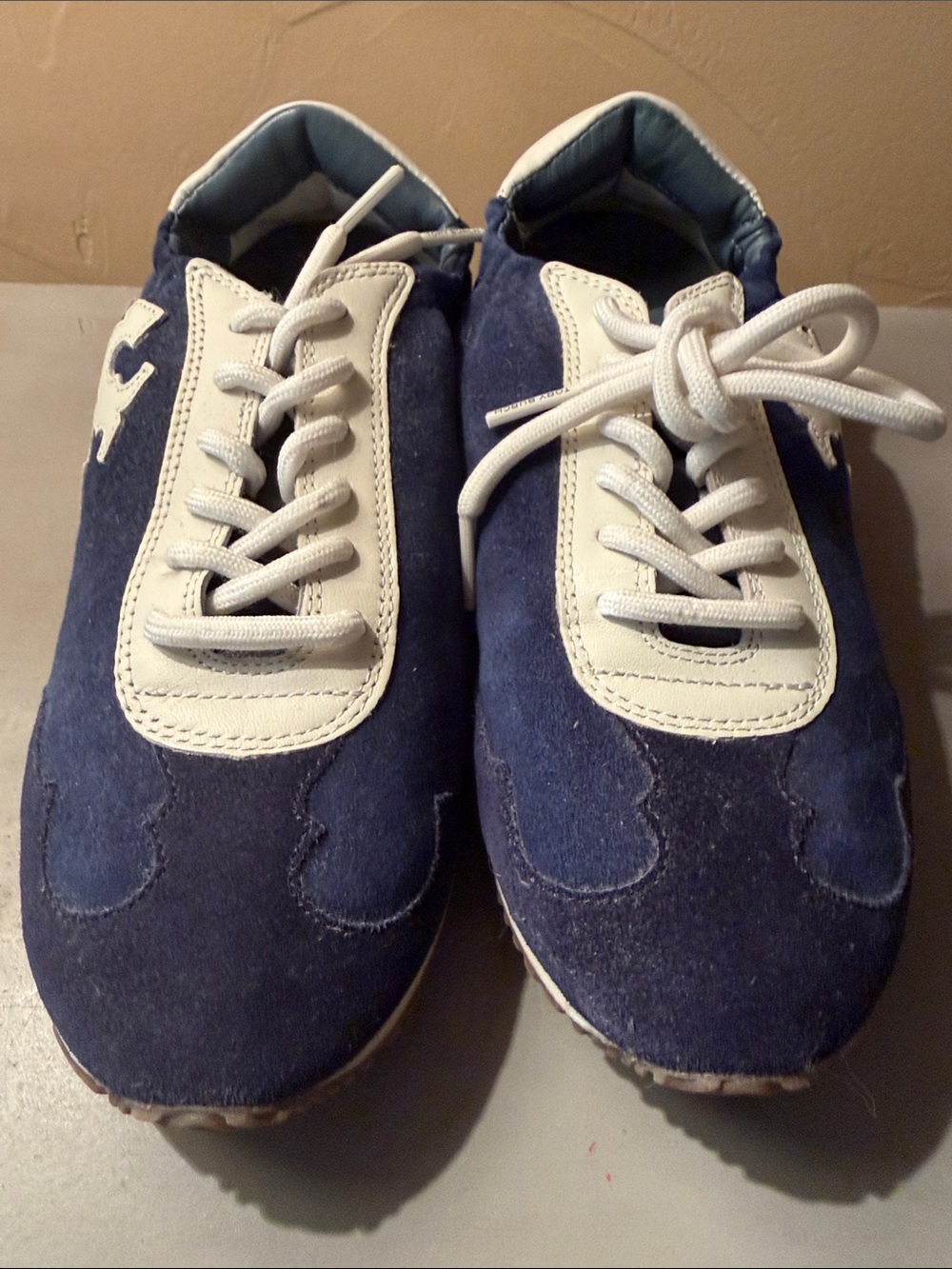 Brand New Tory Burch Navy and White Suede Logo Sneakers - Picture 2 of 6